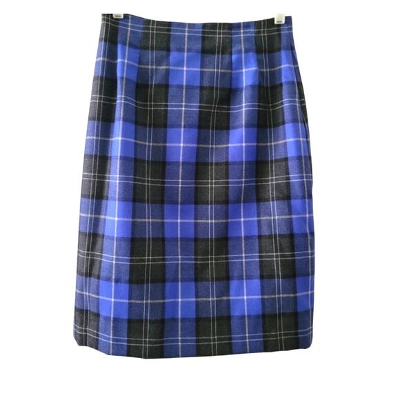 Chadwicks Tartan Wool Plaid Pencil Skirt Size 10 Blue Black Lined Career Office - Picture 1 of 7